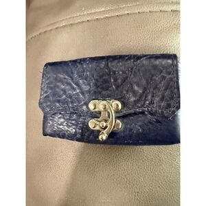 Dark Blue Leather Coin Pouch Clutch with Metal Clasp Small Mini Wallet